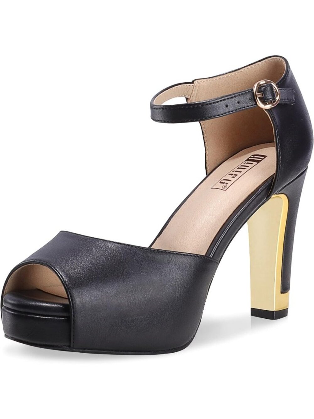 Women's Black Pu Classic Platform Peep Toe Chunky High Heel Party Dress Sandals